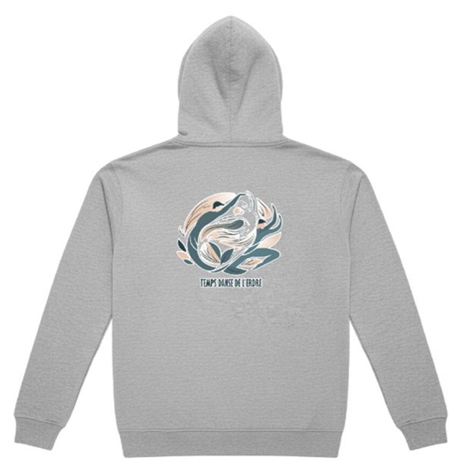 Sweat gris vu de dos, grand logo au centre